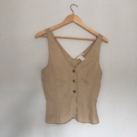 100% Linen Button Down Blouse - Tan - Picture 5 of 8